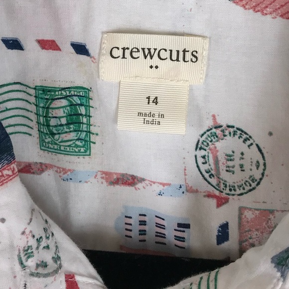 Crewcuts Factory Girls Size 14 Multicolor Waist Tie Postcard Print Shirt Dress - Picture 8 of 12
